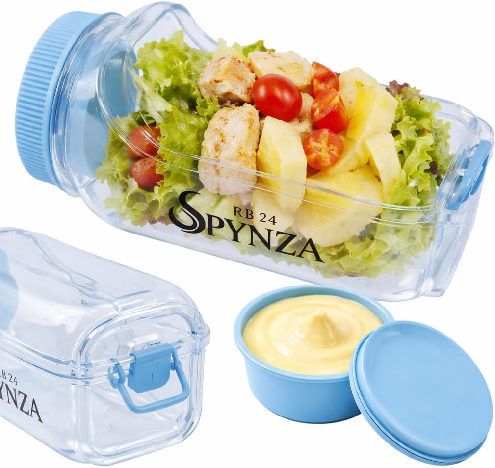 salad pod with side opening & a dressing cup (Powder Blue)