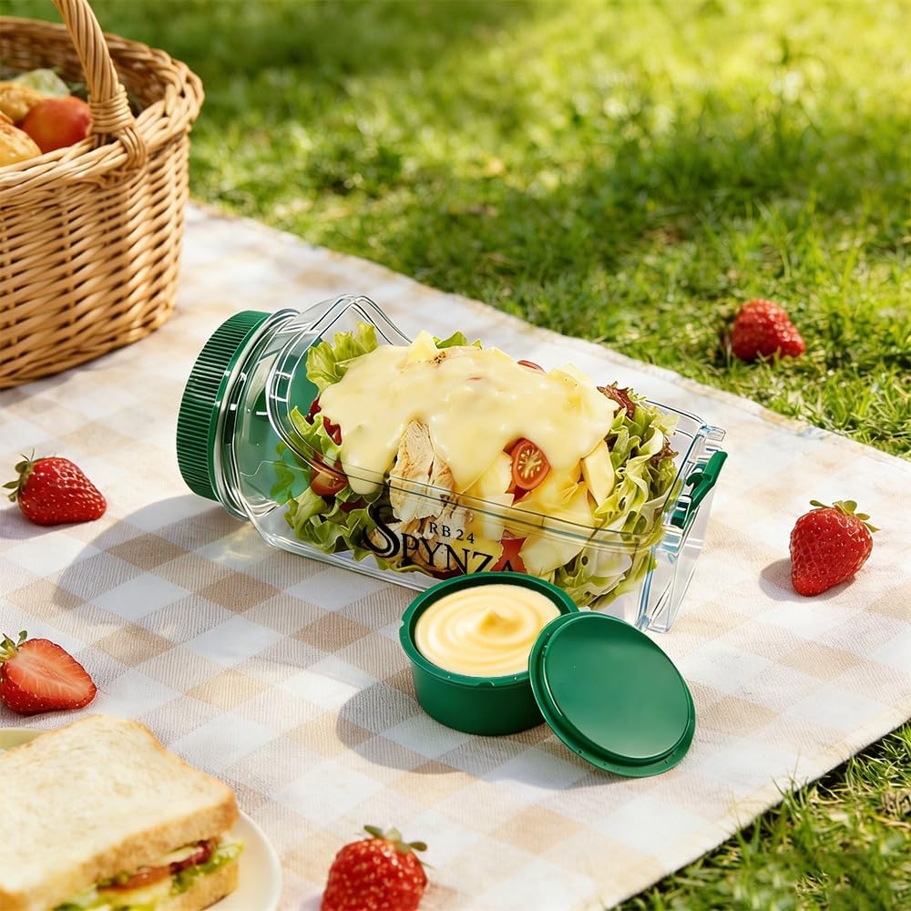 salad pod with side opening & a dressing cup (Forest Green)