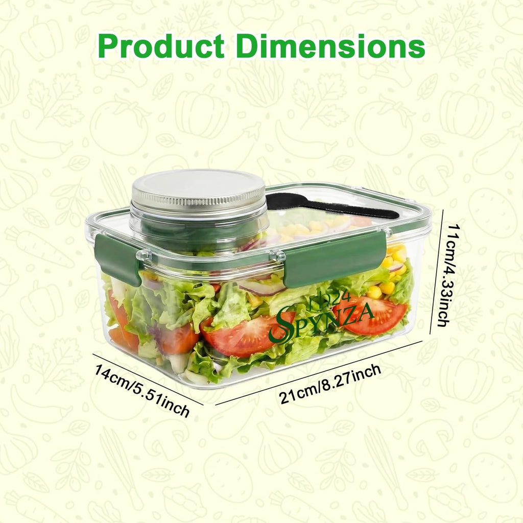 Salad pod or container with a fork & inbuilt dressing cup