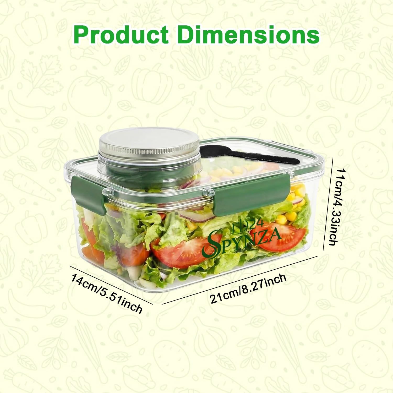 Salad pod or container with a fork & inbuilt dressing cup