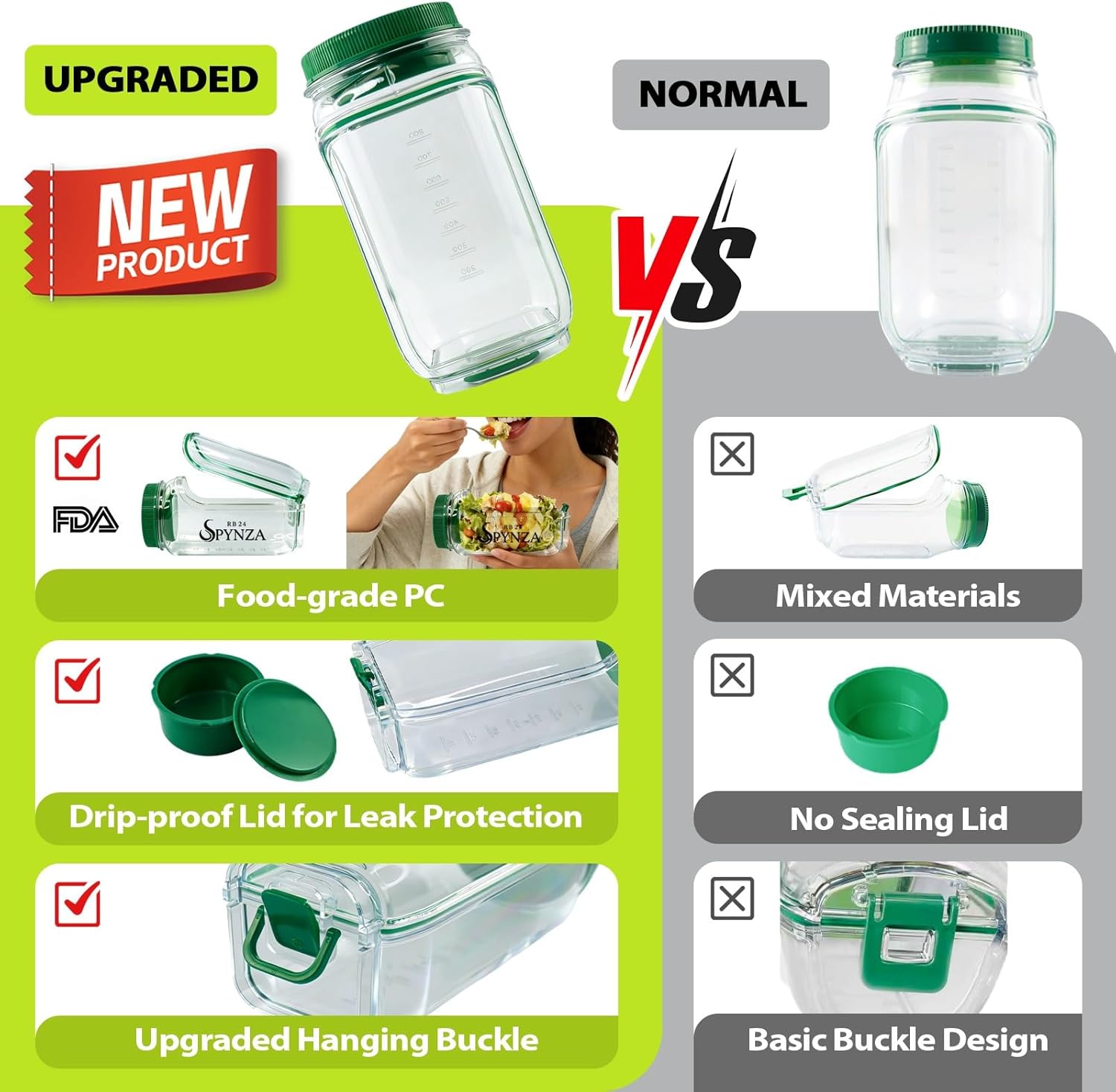 salad pod with side opening & a dressing cup (Forest Green)