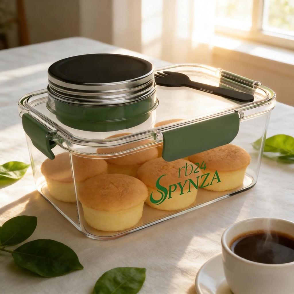 Salad pod or container with a fork & inbuilt dressing cup