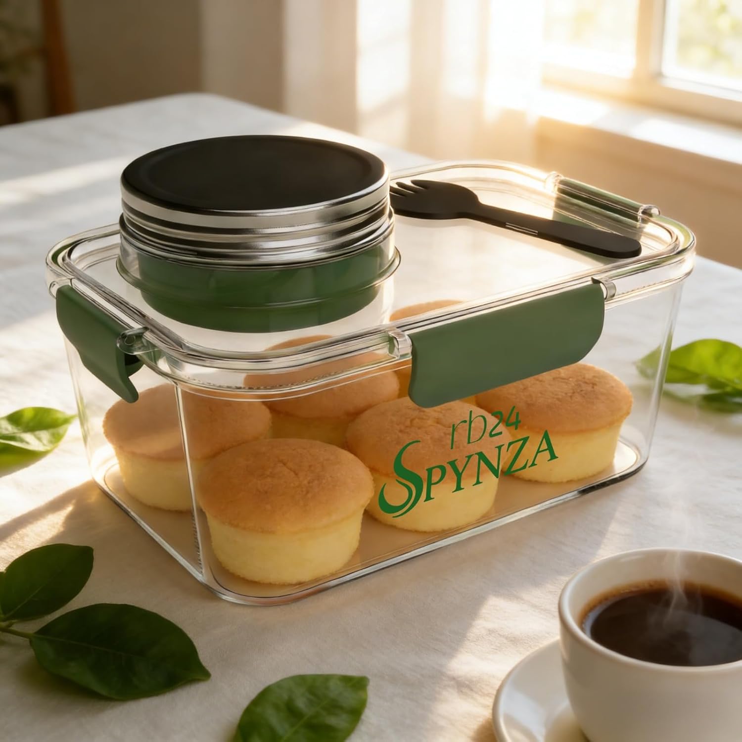 Salad pod or container with a fork & inbuilt dressing cup