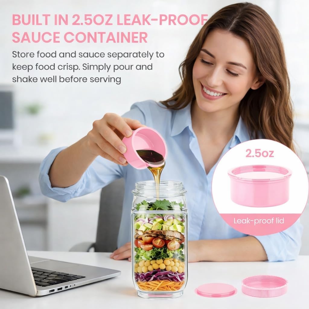 salad pod with side opening & a dressing cup (Blush Pink)